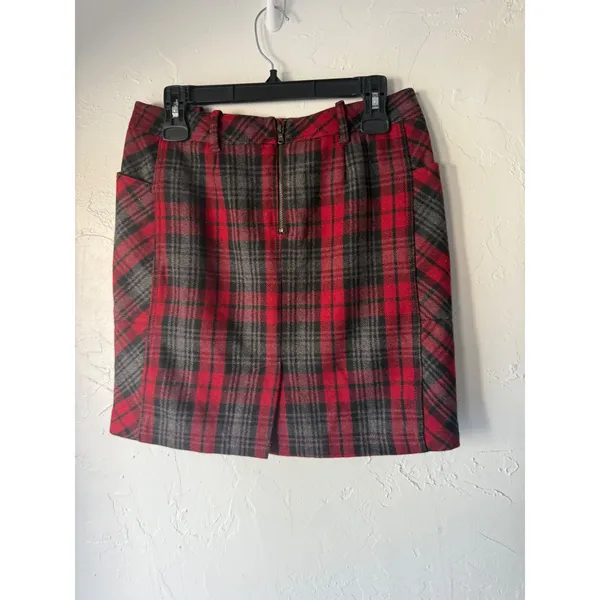 Eddie Bauer Women's Red Plaid Wool Blend Mini‎ Skirt Knee Length Academia Twee 8 - Image 5