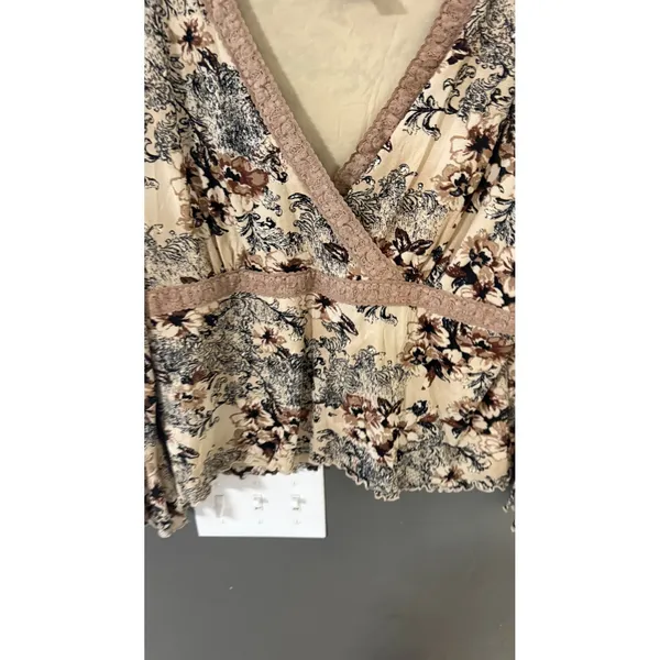 Apostrophe Vintage Y2k‎ Floral Mesh Top Brown Lace Fairy Whimsical Bell Sleeve L - Image 3