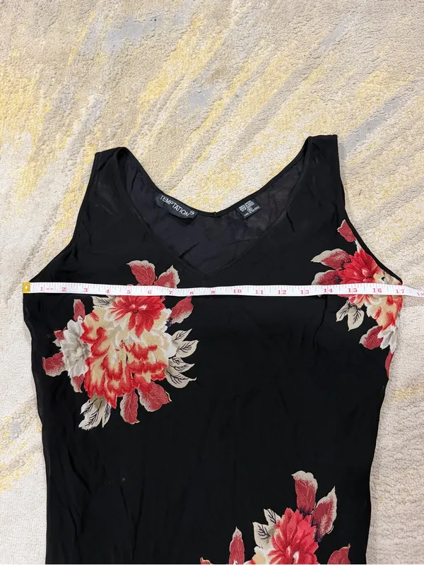 Vintage Temptation Black Floral Maxi Dress 90s Rayon Chiffon Overlay Size M - Image 6