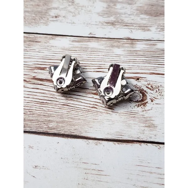 Vintage Clip On Earrings - 7/8" Clear Gems - Image 4