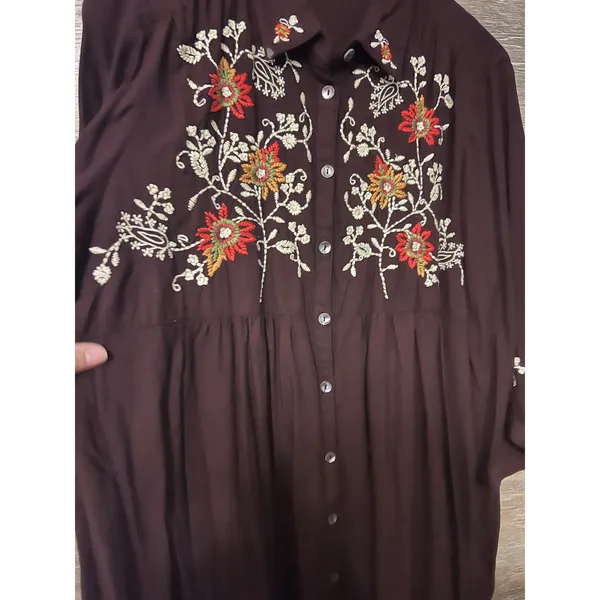 April Cornell tunic blouse Large embroidery brown fall Cottagecore boho Vintage - Image 4