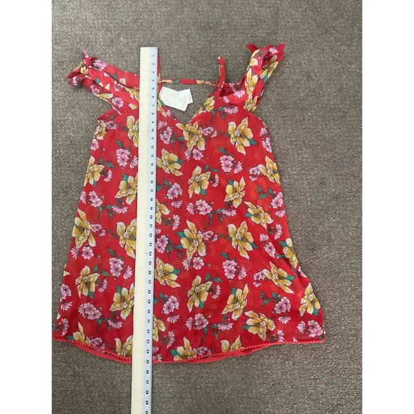MIKEN Swim Cover-Up Dress 1X Poppy Red Citrus Floral Tie Straps Sheer‎ - Image 5