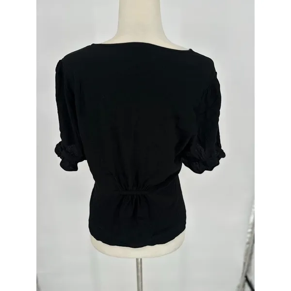 Madewell Top 10 Black Button Short Sleeve Ruffle Neutral Basic‎ Whimsigoth - Image 4