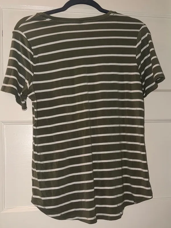 Old Navy Olive Green & White Striped Short Sleeve Tee - Image 2