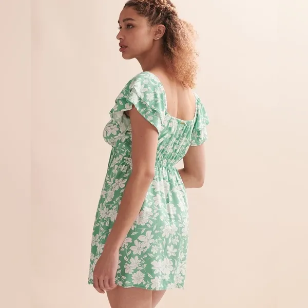 Billabong Enchant Me Ruffle Sleeves Floral Print Plunge Mini Dress Size Large - Image 2
