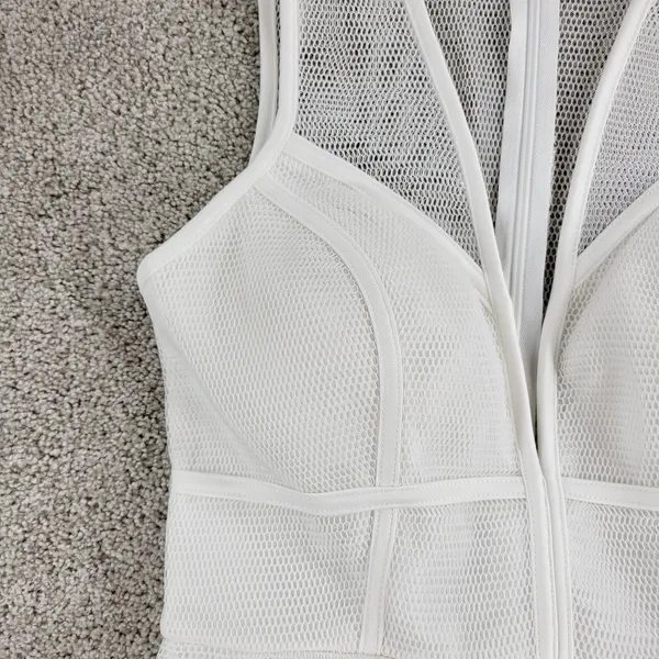 Blithe LA Nylon Mesh Dress Womens S White Sheer Lined V Neck Banded Prom New - Image 10