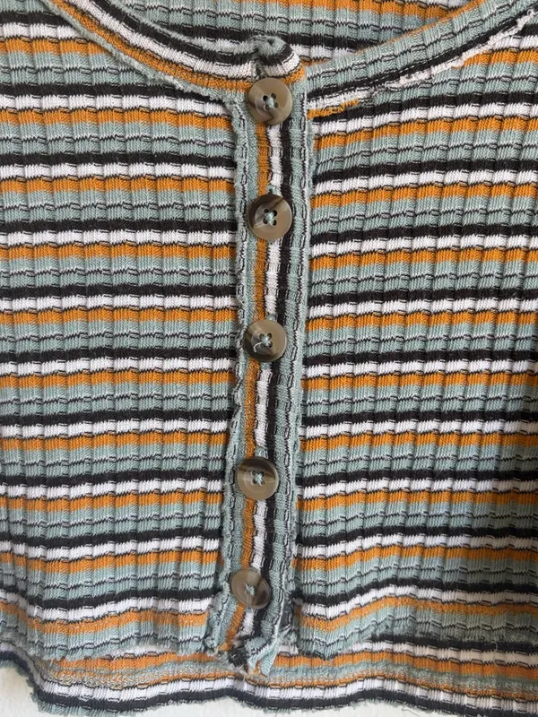 Urban Outfitters Striped Button Down Ribbed Long-Sleeve Crop Top - Image 2