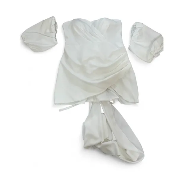 NWT Miss Veil Off-White Mini Dress Puff Sleeve Corset Bow Bridal - Image 3
