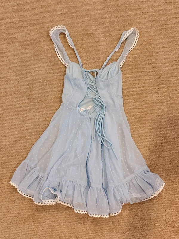Size S Lucy in the Sky blue polka dot speckled dress #aesthetic #minidress #party #summerdress #hoco - Image 2