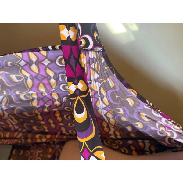 Bisou Bisou Mic 12 Purple Geometric‎ Print Wrap Midi Dress Y2K boho whimsi retro - Image 4