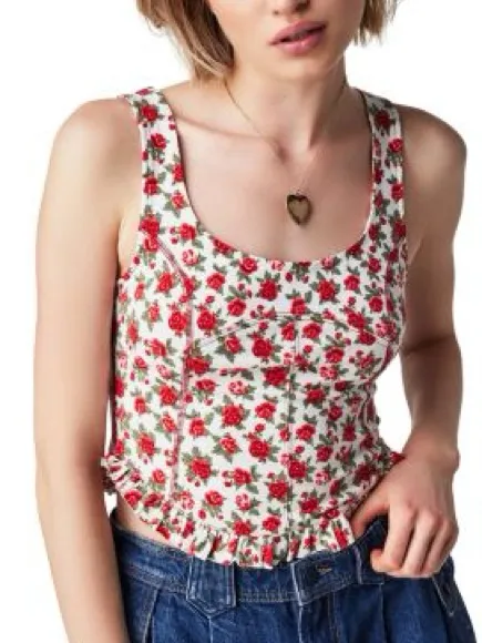 Free People Melanie Tank Top Rose Floral Medium - Image 5