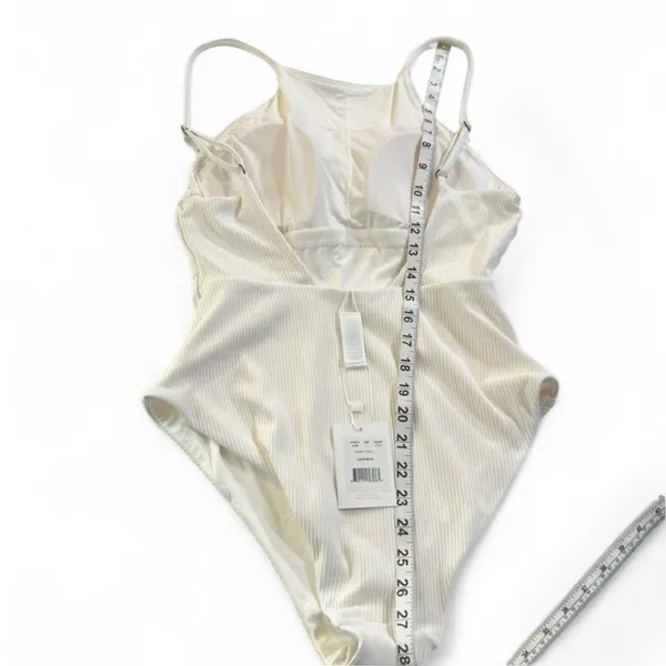 NWT Andie Swim Asbury One Piece Ribbed High Neck Swimsuit Coco White Large - Image 8