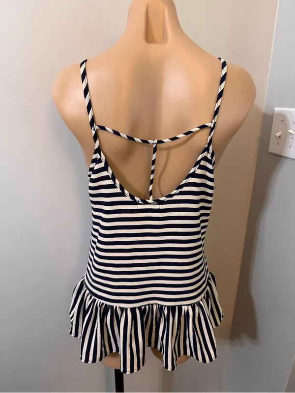 Ginger G Navy White Stripe Strappy Tank Top Large - Image 2