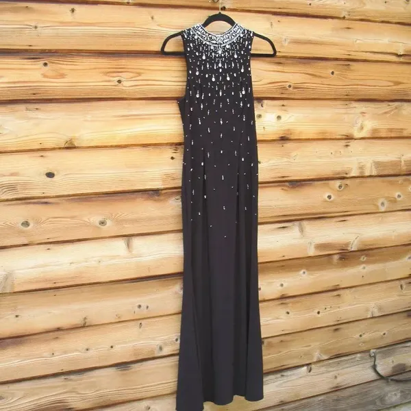 MAC DUGGAL 2260 Black High Neck Sleeveless Beaded Jersey Fitted Gown Size 6 - Image 7