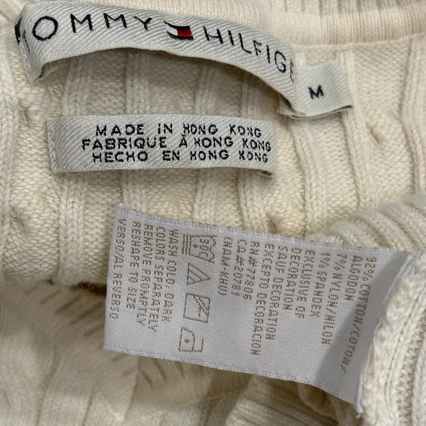 VTG 90s Tommy Hilfiger Womens Cream Cable Knit V-Neck Sweater Preppy Classic Med - Image 8