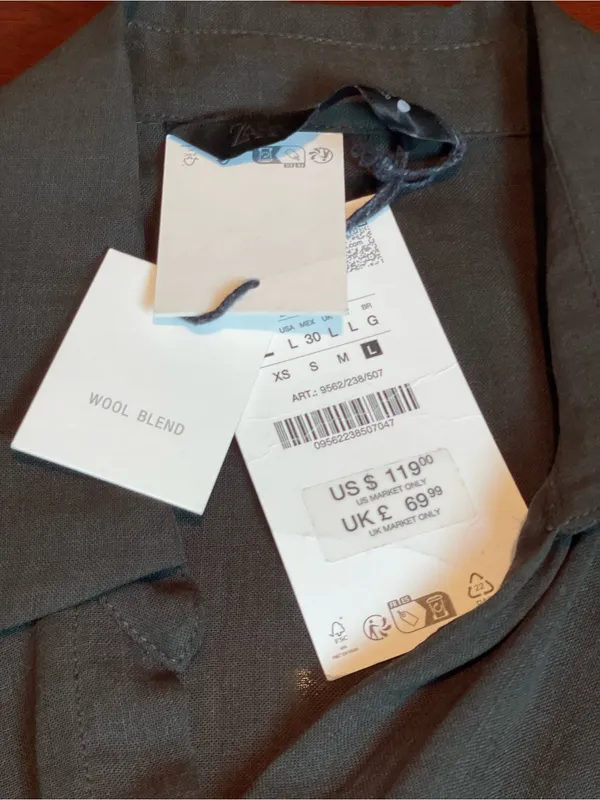 Zara Dark Green Wool Blend Draped Asymmetrical Avant Garde Long Wrap Blouse L - Image 8