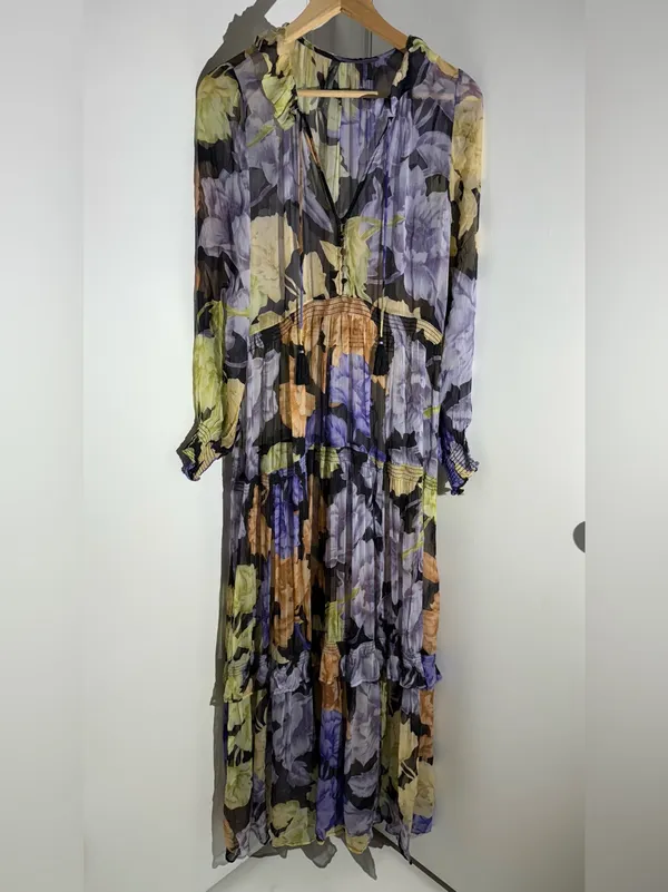 Anthropologie The Marais Printed Chiffon Maxi Dress with Flowing Floral Print - Image 5
