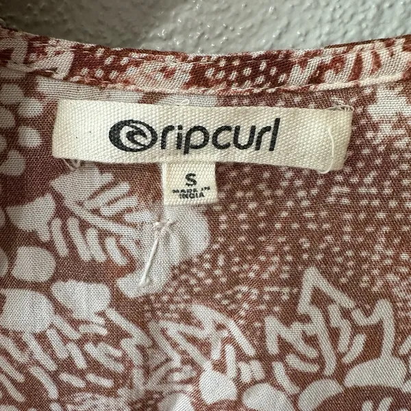 Rip Curl Dress Size Small Brown Ivory Floral Short Sleeve Wrap V-Neck Maxi‎ Boho - Image 10
