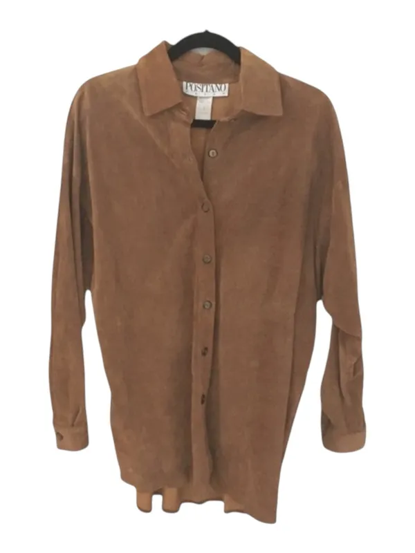 Vintage 90s: Positano 𖤐 Leather Button Down Shirt Jacket Shacket 𖤐 Cognac 𖤐 M Brown Size M - Image 10