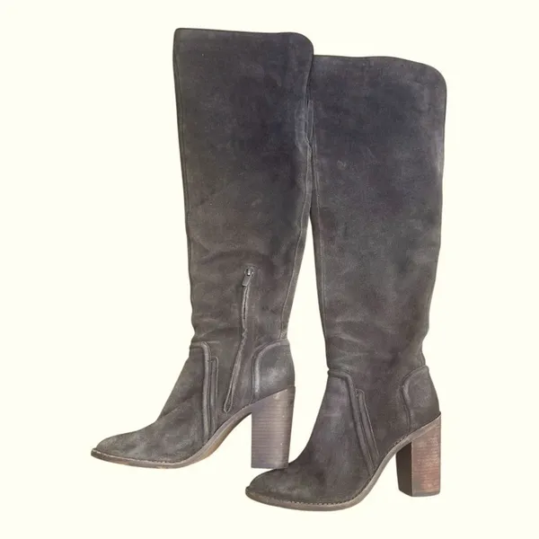 Vince Camuto Melaya Grey Blue Suede Knee High Stacked Block Heel Boots 9.5 M - Image 2