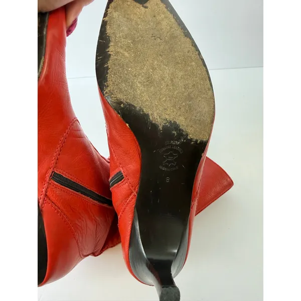 J Crew Y2K Red Pointed Toe Kitten Heel Boot Mid Calf Italian Leather Size US 8 - Image 7