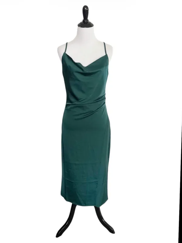 Lulu’s Hollywood Woman Forest Green Satin Midi Dress Size Small - Image 2