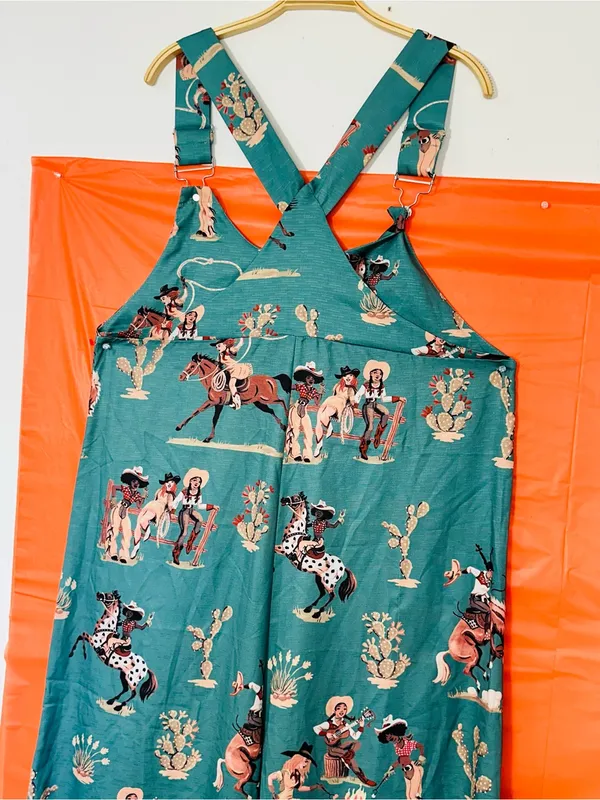 Teal Western Print Wide-Leg Jumpsuit - Image 6
