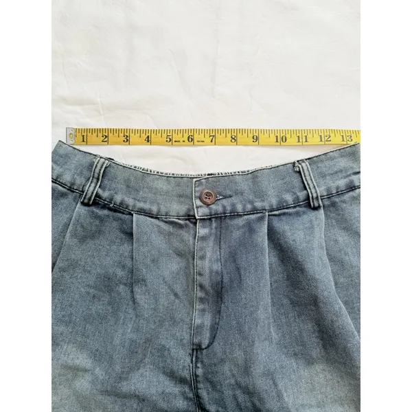 Vintage High Waisted Denim Shorts Pleated Acid Wash Patchwork Boho Jean Size M - Image 11
