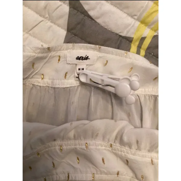 Aerie Cream Flowy Gold Metallic Clip Dot Cropped Cami Top Sz M - Image 4
