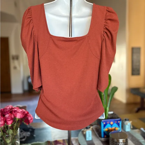 Free People Terracotta Puff Sleeve Tee - Image 6