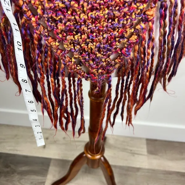 Handmade Hand Knit Triangle Fringe Shawl Wrap Multi Color Boho One Size - Image 5