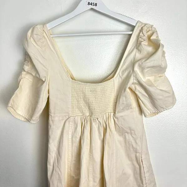 FREE PEOPLE Cheyenne Smocking Short Puff Sleeve Denim Mini Dress Size X-Small - Image 11