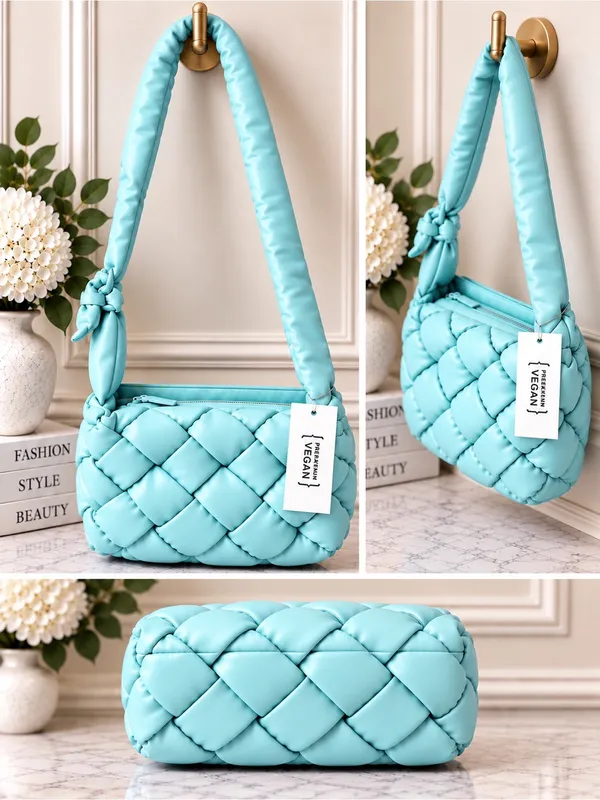 Vegan Leather Woven Shoulder Bag - Image 2