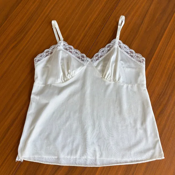 70s Vintage Deena Cami Tank S Ivory Lace Trim Lingerie Coquette Romantic Dreamy - Image 3