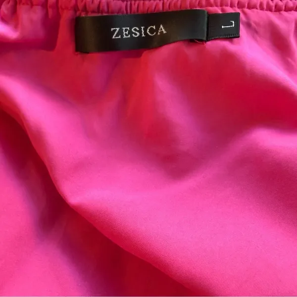 ZESICA Fuchsia One Shoulder Pleated Tiered Ruffle Mini Dress L - Image 3