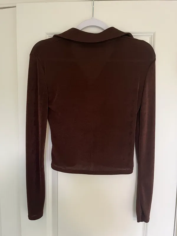 Brown Long Sleeve Button Top Size M - Image 4