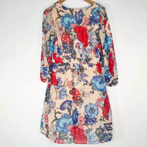 Honey Punch Nude Multicolor Floral Print Flowy Long Sleeve Dress Lulus Womens M - Image 7