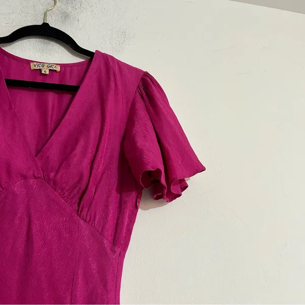 Vrg Grl All The Way Bias Cut Flowy Short Sleeve Mini Dress Pink Size 6 Glam - Image 4