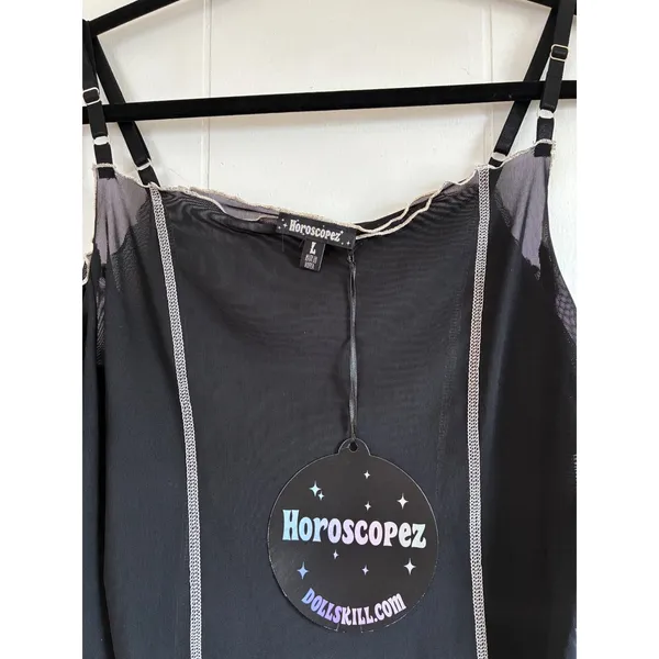 NWT Dolls Kill Horoscopez Black Mesh Cold Shoulder Dress Mini Moon Zodiac Goth L - Image 6