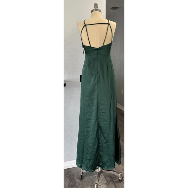 Lulus Emerald Green Satin Maxi Formal Dress Sleeveless Halter S Bridesmaid *FLAW - Image 4