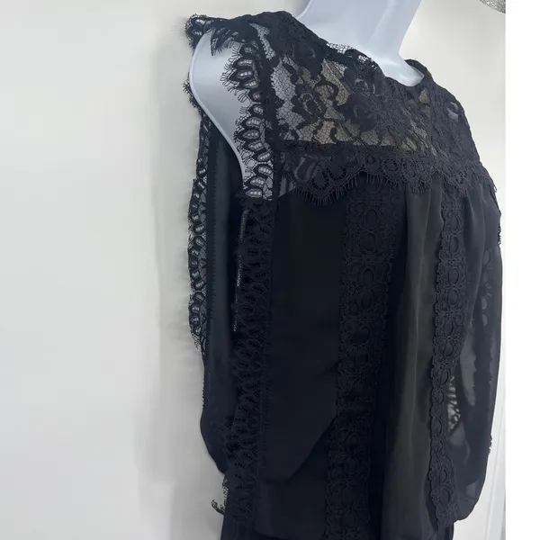 Vtg Jessica McClintock 90s Lace Drop Waist Dress Sz 8 Whimsigoth Dark Coquette - Image 5