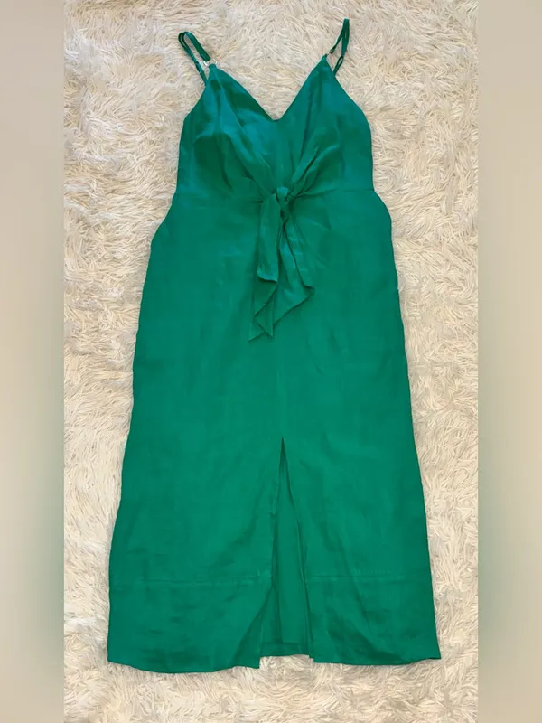 NEW Reiss Kay Green Tie Detail Linen Midi Dress Sz 6 - Image 4