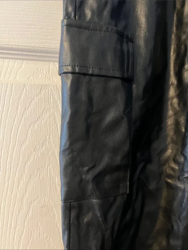 Black Faux Leather Cargo Jogger Pants - Women - Image 3