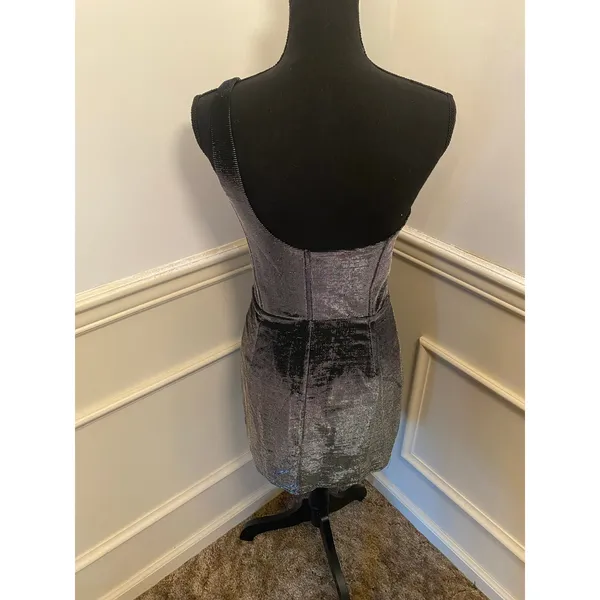 White Fox One Shoulder Guilty Pleasure Metallic Silver Mini Dress Bodycon Corset - Image 4