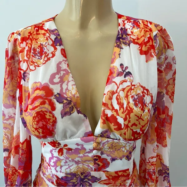 New Runaway The Label Acadia Dress Sz S / 4 Floral Ruched Long Sleeves Mini NWT - Image 4