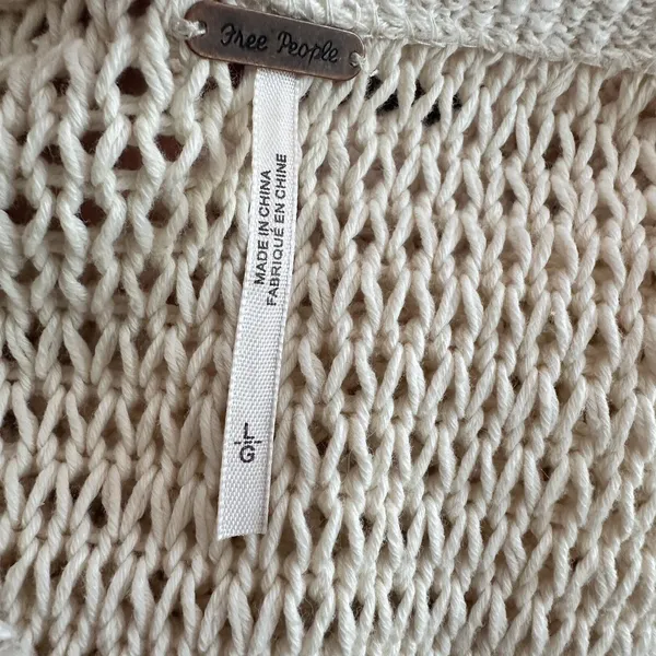 Free People Wouldn't Knit Be Nice L LongLine Ivory open front Cardigan - Image 4
