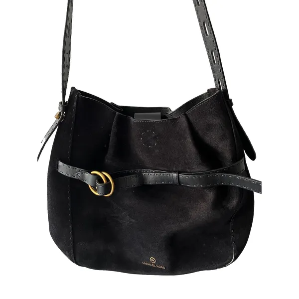 Michael‎ Kors Black Suede Leather Tote Bag Gold Hardware Crossbody Large Rare - Image 3