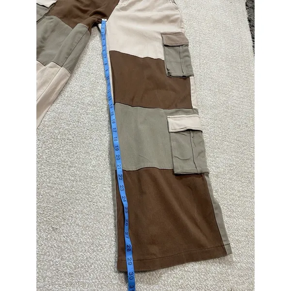 Hot & Delicious Patchwork Cargo Pants Brown Beige Olive Cotton Relaxed Women's M - Image 9