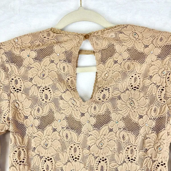 Vintage 579 Y2K Lace Mesh Jewelled Bell Sleeve Top Size XS Keyhole Fairy - Image 5