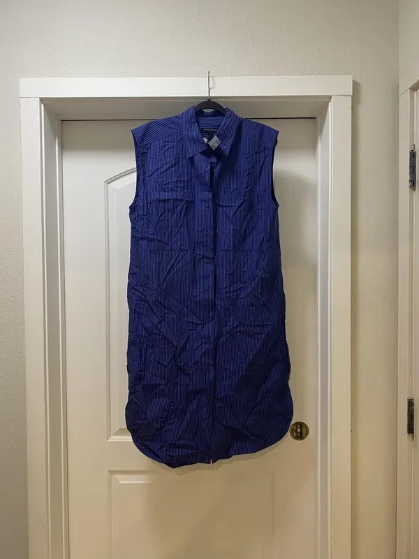 Banana Republic Shirt Dress Womens Large Blue Stripe Sleeveless Collared - Image 2